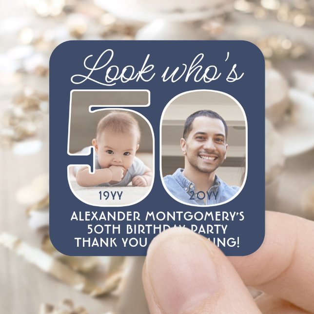 DIY Colours • Look Who's 50 Birthday Party 2 Photo Square Sticker (Creator Uploaded)