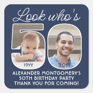 DIY Colours • Look Who's 50 Birthday Party 2 Photo Square Sticker