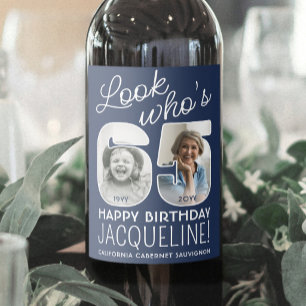 DIY Colours • Look Who's 65 Birthday Party 2 Photo Wine Label