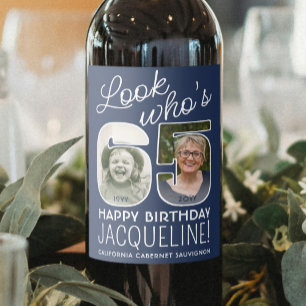 DIY Colours • Look Who's 65 Birthday Party 2 Photo Wine Label