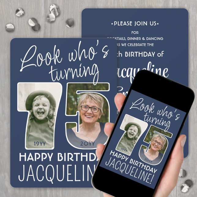 DIY Colours • Look Who's 75 Birthday Party 2 Photo Invitation (Creator Uploaded)