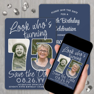 DIY Colours • Look Who's 75 Birthday Party 2 Photo Save The Date