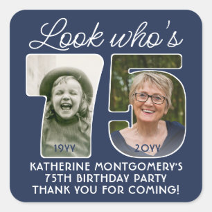 DIY Colours • Look Who's 75 Birthday Party 2 Photo Square Sticker