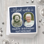DIY Colours • Look Who's 80 Birthday Party 2 Photo Napkin<br><div class="desc">Look who's 80! Add an elegant personalised touch to 80th birthday party decorations for him or her with stylish custom photo paper napkins. Pictures and wording on this template are simple to customise. The navy blue and white colours for the background, text and number outlines can all be customised by...</div>