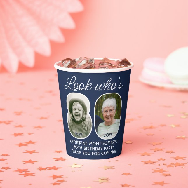 DIY Colours • Look Who's 80 Birthday Party 2 Photo Paper Cups (Insitu)