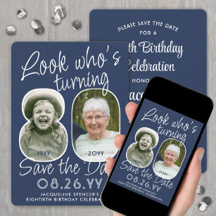DIY Colours • Look Who's 80 Birthday Party 2 Photo Save The Date