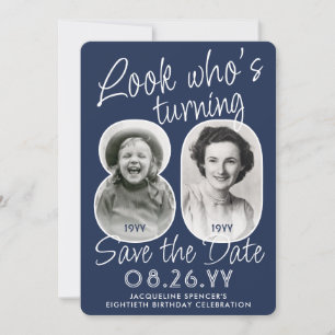DIY Colours • Look Who's 80 Birthday Party 2 Photo Save The Date