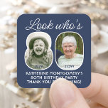 DIY Colours • Look Who's 80 Birthday Party 2 Photo Square Sticker<br><div class="desc">Look who's 80! Add a personalised finishing touch to 80th birthday party favours, invitations and thank you notes with custom photo square stickers / envelope seals. Pictures and all wording on this template are simple to customise. The navy blue and white colours for the background, text and number outlines can...</div>