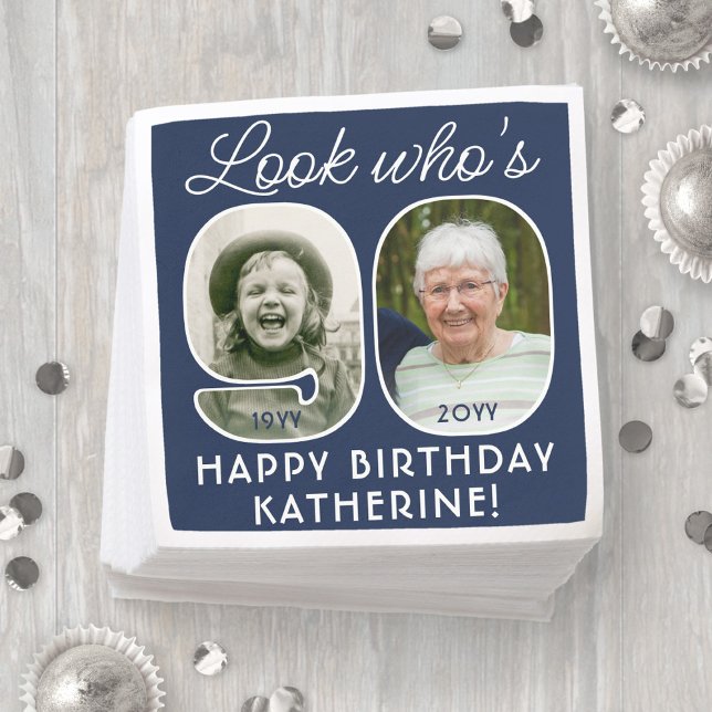 DIY Colours • Look Who's 90 Birthday Party 2 Photo Napkin (Creator Uploaded)