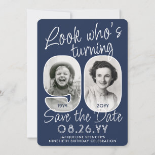 DIY Colours • Look Who's 90 Birthday Party 2 Photo Save The Date