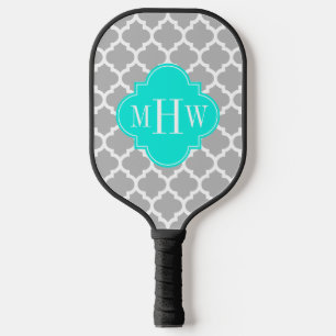 DIY Colours Moroccan Grey Aqua Wht BG 3 Initial S Pickleball Paddle