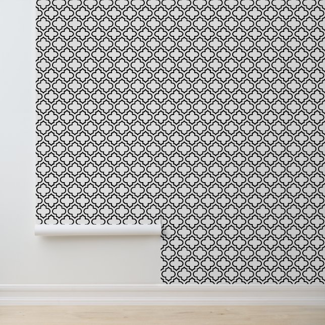 DIY Colours Moroccan Quatrefoil #5DS Black White Wallpaper (Application)