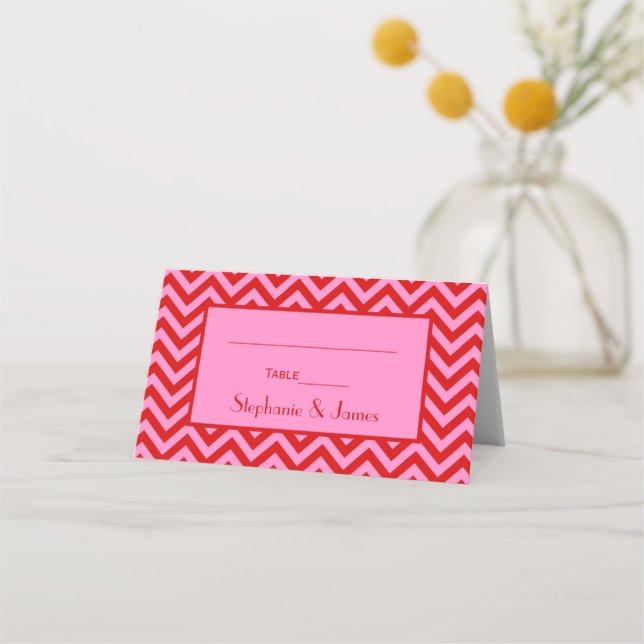 DIY Colours Pink #3 Red Chevron Zigzag  Place Card (Front)