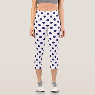 DIY Colours Polka Dot Pattern Navy White Capri Leggings