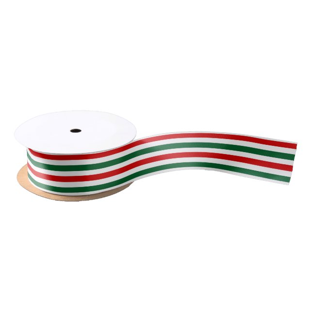 DIY Colours Red Forest Green White Stripe Satin Ribbon (Spool)