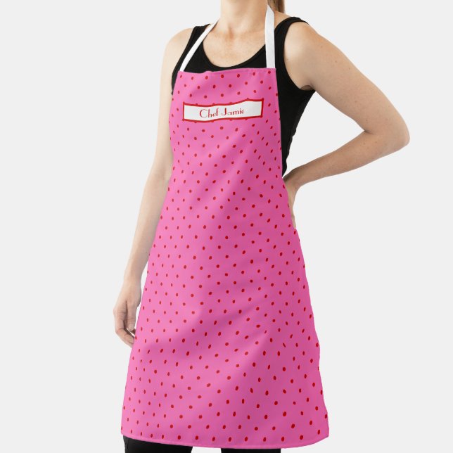 DIY Colours Red Hot Pink POLKA Dots Dotted Pattern Apron (Insitu)