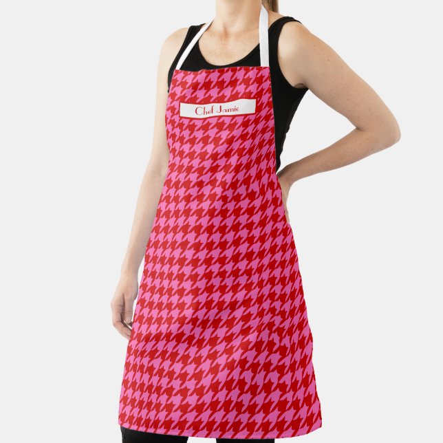 DIY Colours Red Hot Pink POLKA Houndstooth Pattern Apron (Insitu)