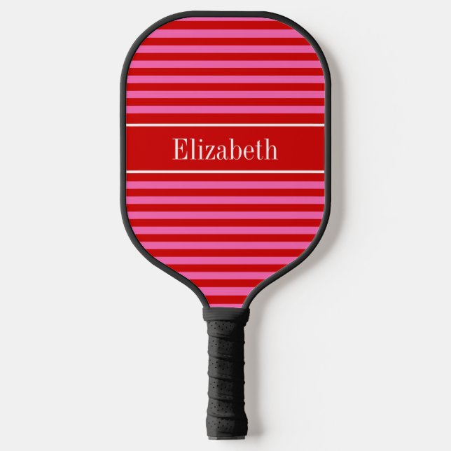 DIY Colours Red Thin Stripes Red Ribbon H Pink BG  Pickleball Paddle (Front)