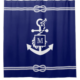 DIY Colours Rope Knot Anchor Monogram Navy White Shower Curtain