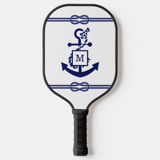 DIY Colours Rope Knot Anchor Monogram White Navy Pickleball Paddle (Front)