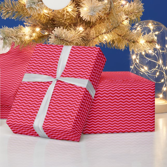 DIY Colours Thin Chevron Zigzag Hot Pink Red Wrapping Paper (Holidays)