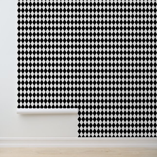 DIY Colours Vertical Harlequin Diamond Black White Wallpaper (Application)