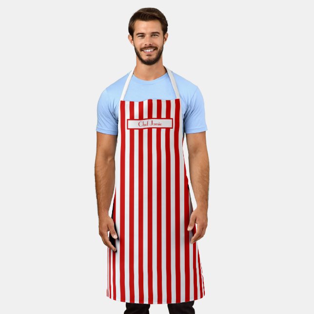 DIY Colours Vertical Stripe Red White Apron (Worn)