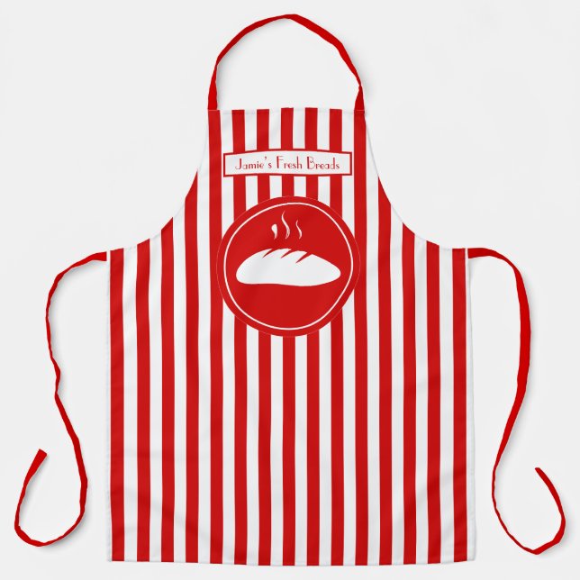 DIY Colours Vertical Stripe Red White Bread Baker Apron (Front)