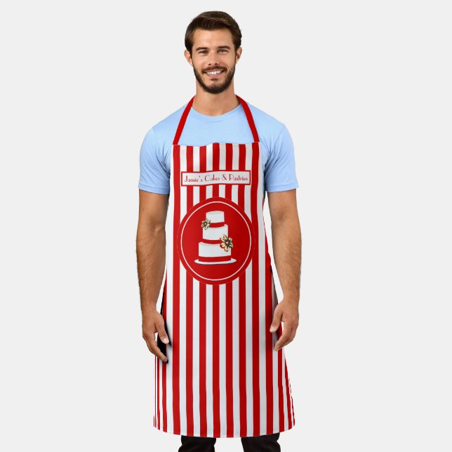 DIY Colours Vertical Stripe Red White Cake Baker Apron (Worn)