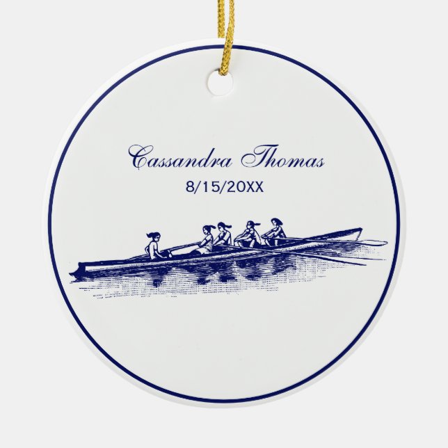 DIY Colours Women Rowing Rowers Crew Team Blue Ceramic Ornament (Front)