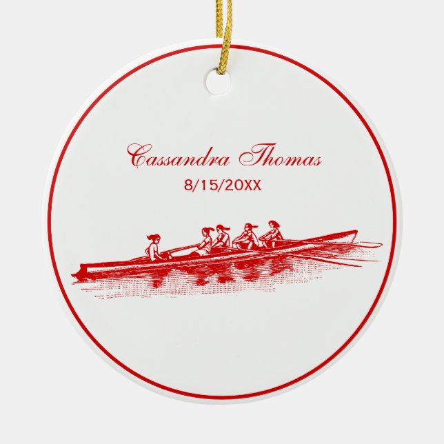 DIY Colours Women Rowing Rowers Crew Team Red Ceramic Ornament (Front)
