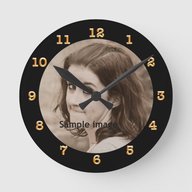 DIY Create Your Own Black | Personalised Photo Round Clock (Front)