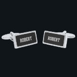 DIY Create Your Own Custom Name Cufflinks V04K<br><div class="desc">DIY Create Your Own Custom Name Cufflinks V04J BLACK Background SILVER GRAY Text Silver Plated. Create your own cufflinks! Personalise with a name, monogram, or sentiment, or add a photo. You can delete the existing image and/or text fields and upload your own original artwork, change the background colour for a...</div>