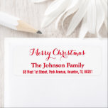DIY Custom Merry Christmas Elegant Return Address Return Address Label<br><div class="desc">Custom,  personalised,  elegant typography / script,  festive red and white,  Merry Christmas / Happy Holidays / Season's Greetings return address label. Simply enter the family name / bride & groom's / wife & husband's names,  and address,  to customise.</div>