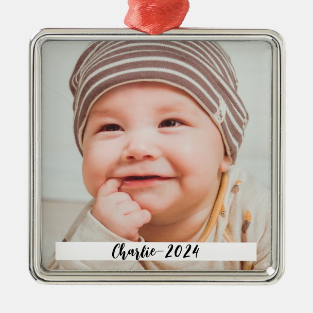 DIY Custom Photo and Text Christmas Metal Ornament (Front)