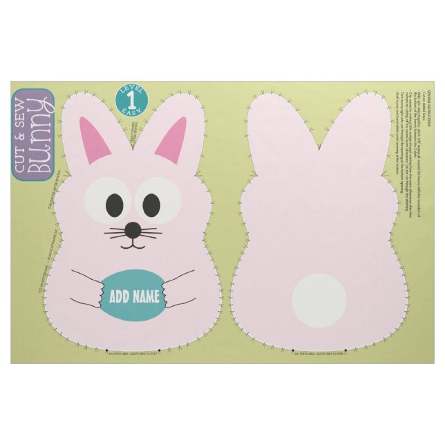 DIY Cute Bunny Stuffed Animal Custom Name Fabric (Fat Quarter)