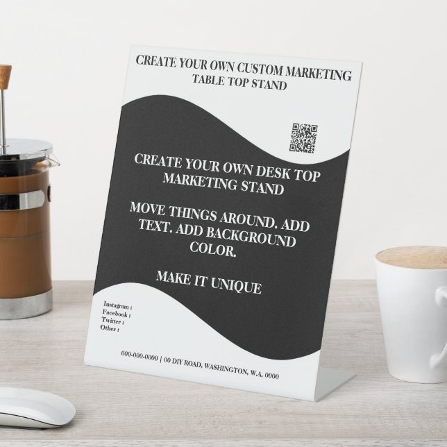 DIY desktop marketing stand 8x10 black white Pedestal Sign (In SItu)