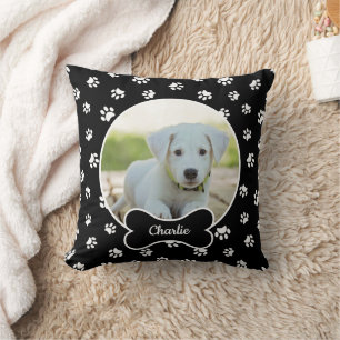 DIY Dog Photo Circle Name Bone White Paws Black Cushion