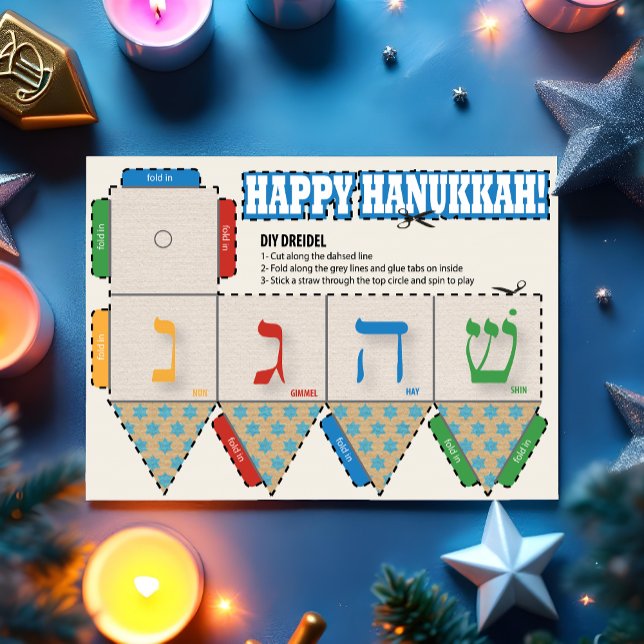 DIY Dreidel Happy Hanukkah Greeting Card (This crafty card is sure to provide so much fun with the kids. )