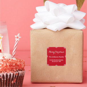 DIY Elegant Christmas Red White Script Snowflakes Square Sticker