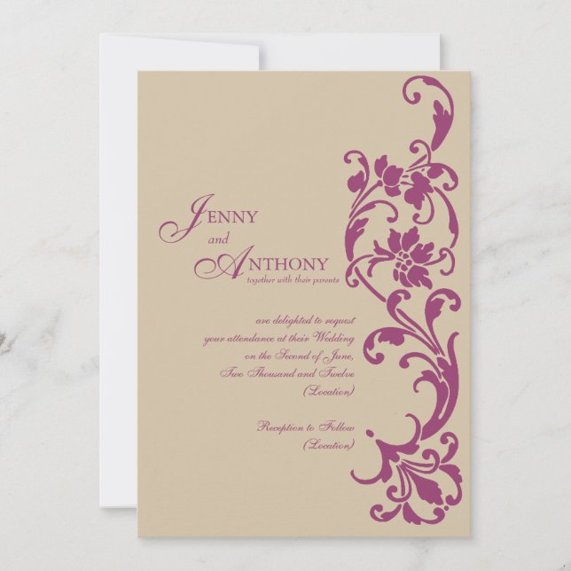 DIY Elegant Simplicity in Wine and Mauve Invitation (Front)