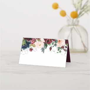 DIY Embrace Florals Wedding   Burgundy Navy Blue Place Card