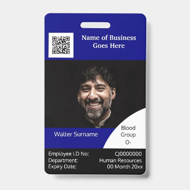 DIY Employee ID card navy black white Badge (Front)