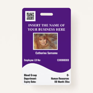 DIY employee ID card white wave purple horizontal ID Badge