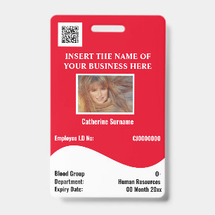 DIY employee ID card white wave red horizontal Badge