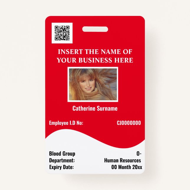 DIY employee ID card white wave red horizontal ID Badge (Front)
