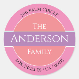 DIY Family Name & Address, Lavender, Coral & Pink Classic Round Sticker