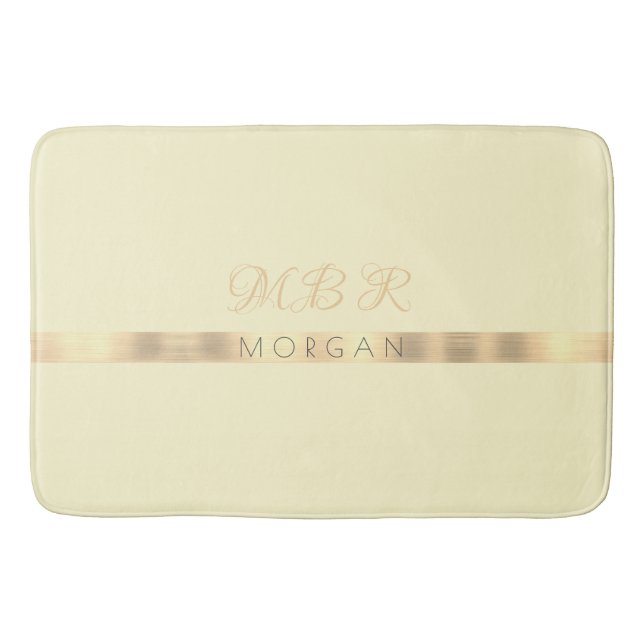 DIY Fancy Gold Monogram Name Gold Strip, Cream Bath Mat (Front)