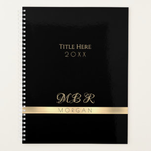 DIY Fancy Gold Monogram & Name, Title, Black Planner