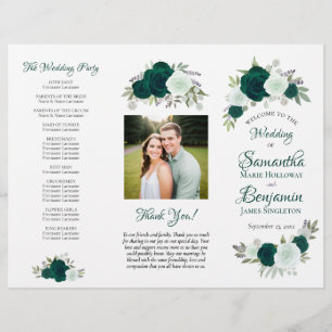 DIY Fold Emerald Boho Roses Wedding Program Flyer